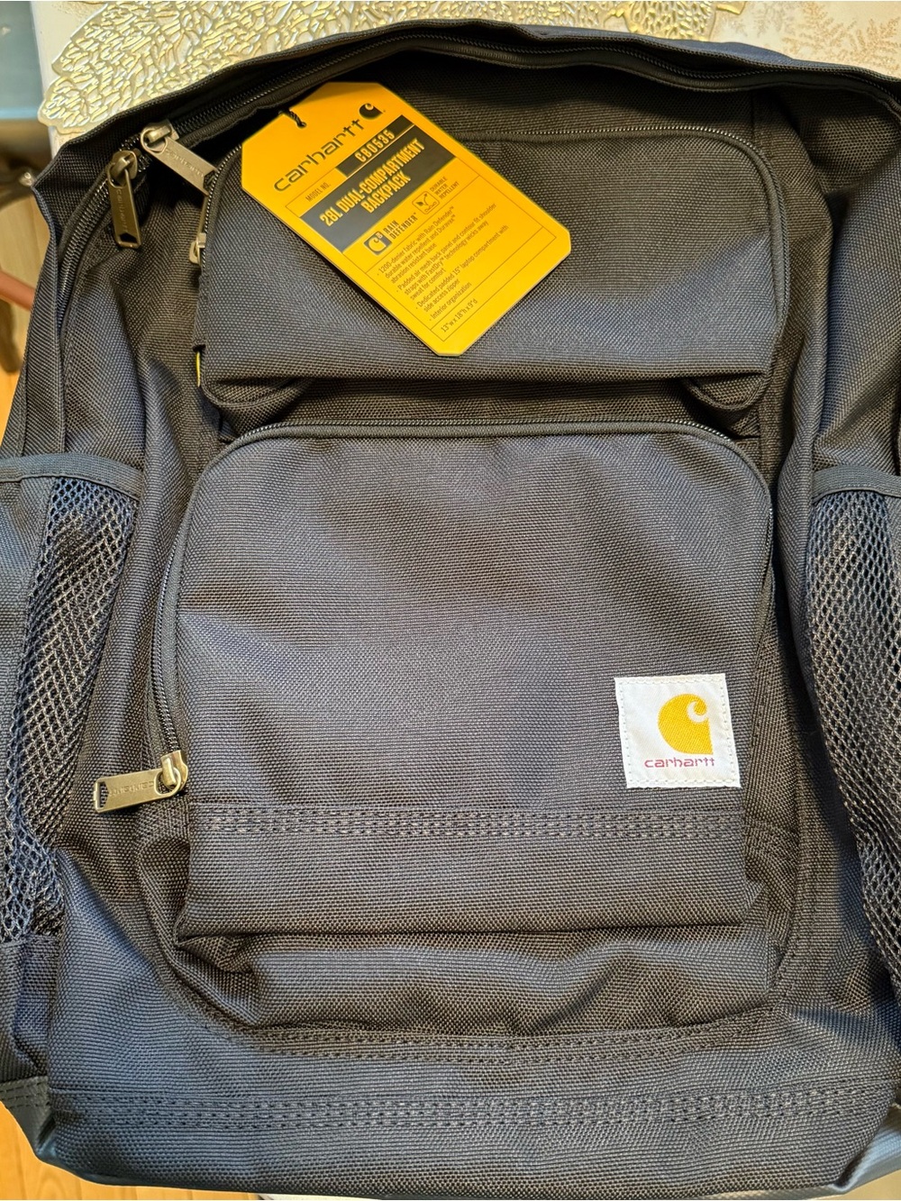 Carhartt Black Backpack with Yellow Logo Tag